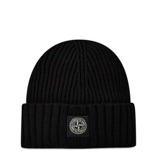 STONE ISLAND Rib-Knit Compass Beanie Boys Unisex Beanies Black V0029 for sale