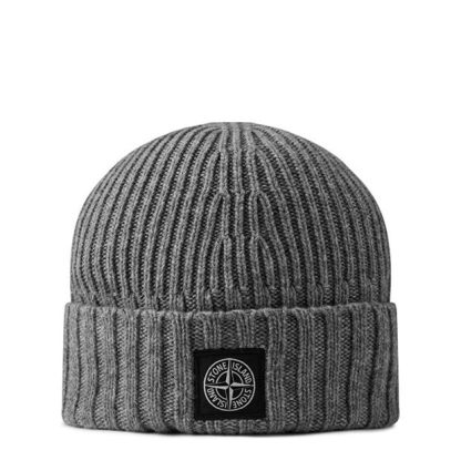 STONE ISLAND Rib-Knit Compass Beanie Boys Unisex Beanies Grey Mel V0M67 for sale