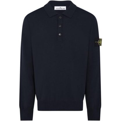 STONE ISLAND Stone Btn Wool Polo Sn44 Men Long Sleeve Polos Blu V0020 for sale