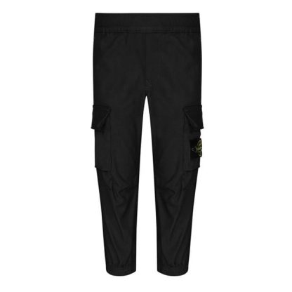 STONE ISLAND Stretch Cotton Satin Cargo Kids Cargo Trousers Black V0029 for sale