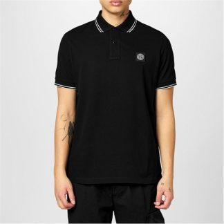 STONE ISLAND Tipped Badge Logo Polo Shirt Men Short Sleeve Polos Black for sale