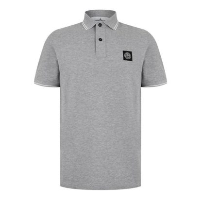 STONE ISLAND Tipped Badge Logo Polo Shirt Men Short Sleeve Polos Grey for sale