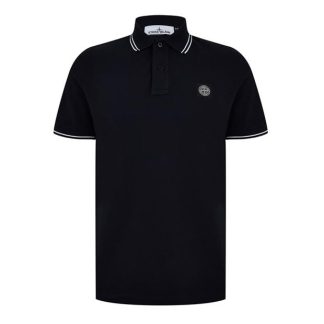 STONE ISLAND Tipped Badge Logo Polo Shirt Men Short Sleeve Polos Navy for sale