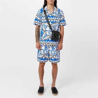 VALENTINO Abstract Print Logo Shirt Men Blue  for sale