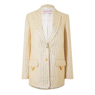 VALENTINO BouclÉ Knit V Blazer Women Avorio/Oro O06  for sale