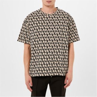 VALENTINO Cotton T-Shirt With Toile Iconographe Print Men Beige/Black  for sale