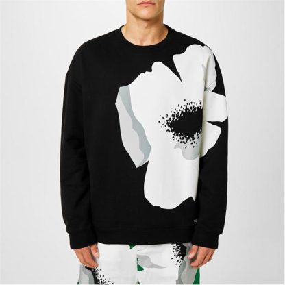 VALENTINO Crewneck Sweatshirt With Valentino Flower Portrait Print Men Nero/Avorio  for sale