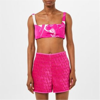 VALENTINO Faille Panther Crop Top Women Milk/Pink Pp  for sale