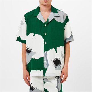 VALENTINO Flower Short Sleeve Shirt Men Smeraldo/Grigio  for sale