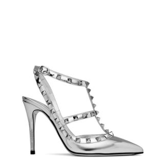 VALENTINO GARAVANI DÉcolletÉ Rockstud 100mm Pumps Women Stiletto Heels Silver S13 for sale