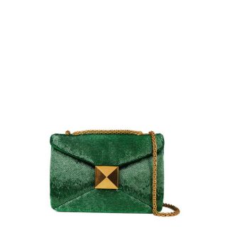 VALENTINO GARAVANI One Stud Beaded Shoulder Bag Women Ultra Green T34  for sale