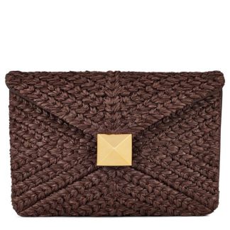 VALENTINO GARAVANI One Stud Raffia Clutch Bag Women Fondant Kg8  for sale