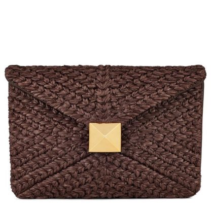 VALENTINO GARAVANI One Stud Raffia Clutch Bag Women Fondant Kg8  for sale