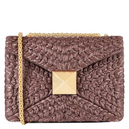 VALENTINO GARAVANI One Stud Raffia Shoulder Bag Women Fondant Kg8  for sale