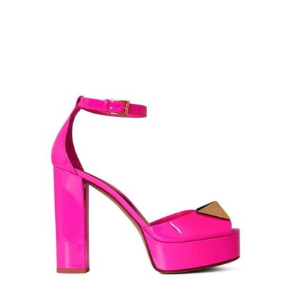 VALENTINO GARAVANI Open Toe One Stud Platform Sandals Women Heeled Platform Sandals Pink PP UWT for sale