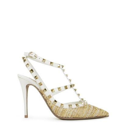 VALENTINO GARAVANI Rock Stud Tweed Pumps Women Beige Ivory K2f  for sale