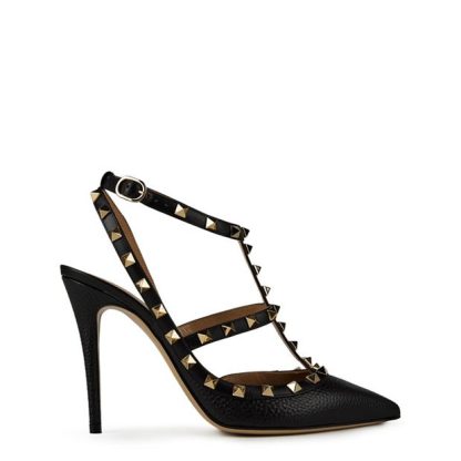 VALENTINO GARAVANI Rockstud Ankle Strap Pumps Women Stiletto Heels Black 0NO for sale