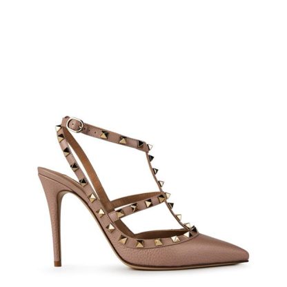 VALENTINO GARAVANI Rockstud Ankle Strap Pumps Women Stiletto Heels Poudre P45 for sale