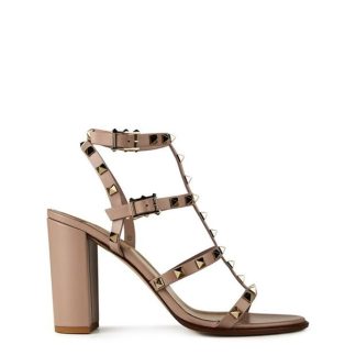 VALENTINO GARAVANI Rockstud Ankle Strap Sandals Women Heeled Sandals Poudre P45 for sale