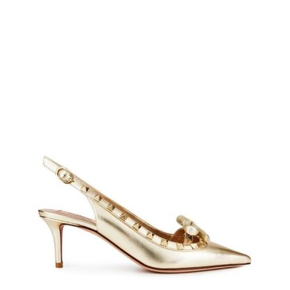 VALENTINO GARAVANI Rockstud Bow Slingback Pumps Women Stiletto Heels Platino for sale