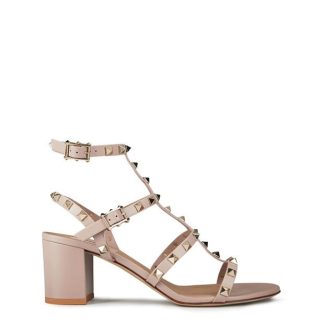 VALENTINO GARAVANI Rockstud Calfskin Ankle Strap Sandals Women Heeled Sandals Poudre P45 for sale