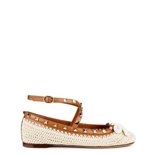 VALENTINO GARAVANI Rockstud Crochet Ballerina Women Naturale/Almond  for sale