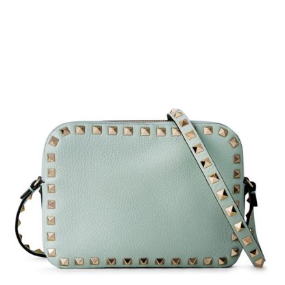 VALENTINO GARAVANI Rockstud Grained Leather Crossbody Bag Women Crossbody Bags Water Grn W32 for sale