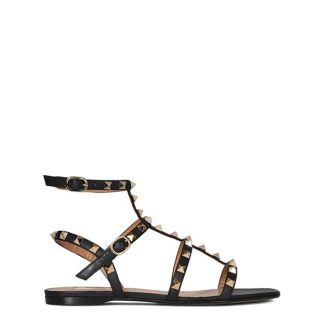 VALENTINO GARAVANI Rockstud Leather Flat Sandals Women Flat Sandals Black 0NO for sale