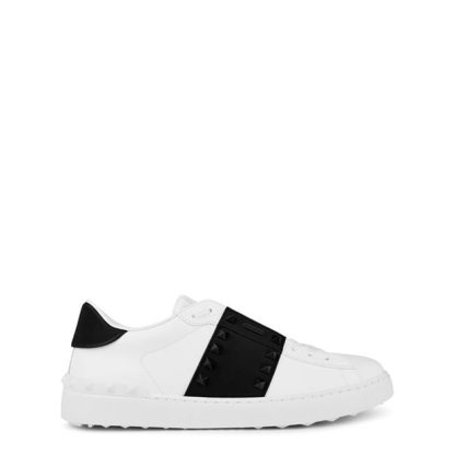 VALENTINO GARAVANI Rockstud Leather Low Sneakers Men Bianco/Nero  for sale