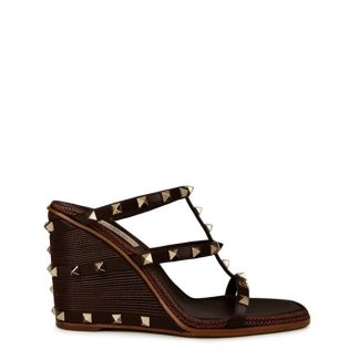 VALENTINO GARAVANI Rockstud Leather Wedge Espadrilles Women Fondant  for sale