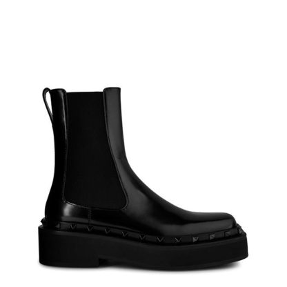 VALENTINO GARAVANI Rockstud M-Way Leather Chelsea Boots Women Nero  for sale