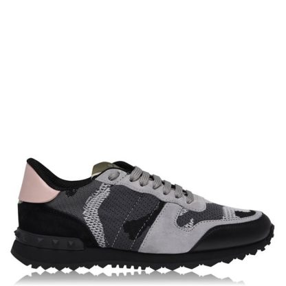 VALENTINO GARAVANI Rockstud Mesh Camo Trainers Women Grey/Rs/Blk 58N  for sale