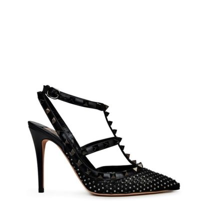 VALENTINO GARAVANI Rockstud Mesh Pumps With Crystals Women Stiletto Heels Black Diamond for sale