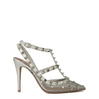 VALENTINO GARAVANI Rockstud Mesh Pumps With Crystals Women Stiletto Heels Grey Silver for sale