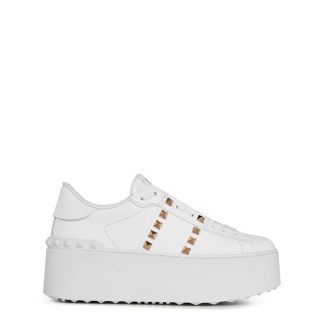 VALENTINO GARAVANI Rockstud Untitled Leather Platform Sneakers Women White 0Bo  for sale