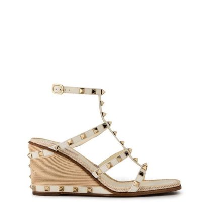 VALENTINO GARAVANI Rockstud Wedge Sandals Women Ivory  for sale