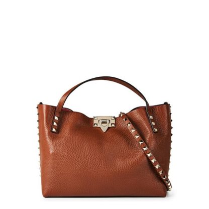 VALENTINO GARAVANI Stud Smalll Tote Women Tote Bags Tobacco Brwn for sale