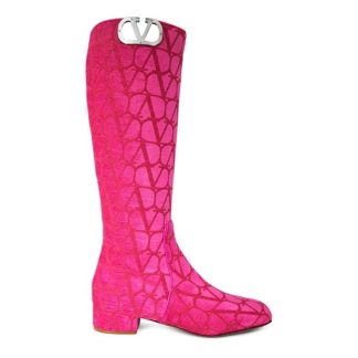 VALENTINO GARAVANI Toile Iconographe Knee-High Boots Women Knee High Boots Pink PP UWT for sale