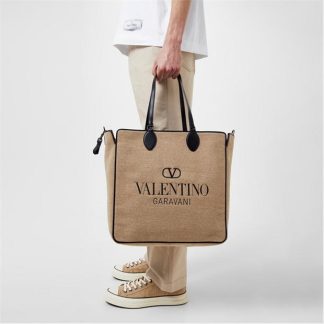 VALENTINO GARAVANI Toile Iconographe Shopping Bag In Wool With Leather Details Unisex Naturale/Nero  for sale