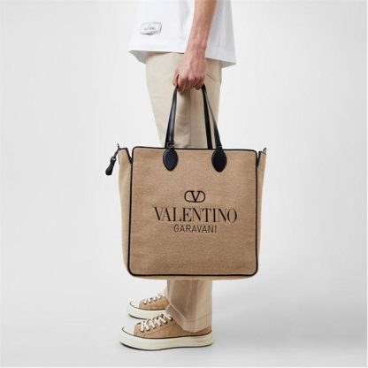 VALENTINO GARAVANI Toile Iconographe Shopping Bag In Wool With Leather Details Unisex Naturale/Nero  for sale