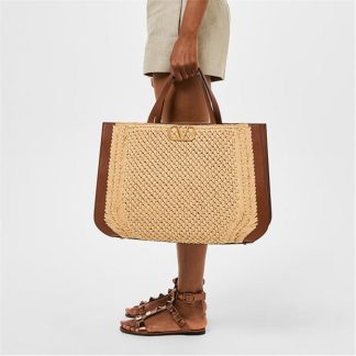 VALENTINO GARAVANI Tote Faux Raffia Bag Women Ntrl/Sllr 43S  for sale