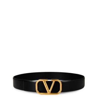 VALENTINO GARAVANI V Logo Signature Belt Unisex Belts Black/Gold for sale