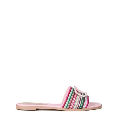 VALENTINO GARAVANI VG V Logo Flt Snd Ld43 Women Flat Sandals Bajadera Rosa for sale