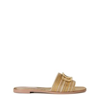 VALENTINO GARAVANI VG V Logo Flt Snd Ld43 Women Flat Sandals Multi Gold for sale