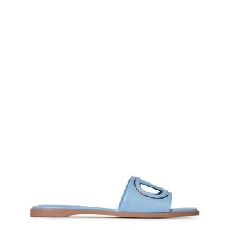 VALENTINO GARAVANI Vlogo Cut-Out Sliders Women Flat Sandals Popeline Blue for sale