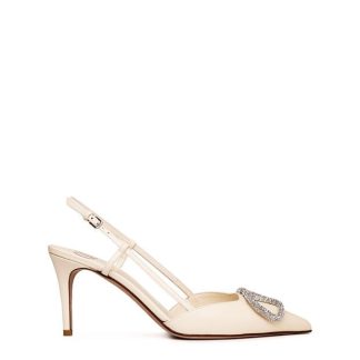 VALENTINO GARAVANI Vlogo Satin Slingbacks Women Ivory/Crys  for sale