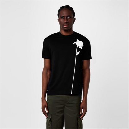 VALENTINO Mercerized Cotton T-Shirt With Flower Embroidery Men Nero  for sale