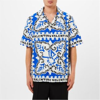 VALENTINO Short Sleeve Cotton Bandana Shirt Men Bdana Blu Id8  for sale