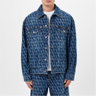 VALENTINO Toile Iconographe Print Denim Jacket Unisex Blue  for sale