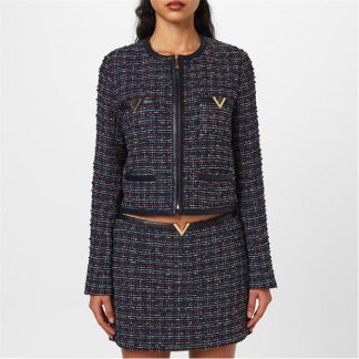 VALENTINO Tweed Jacket Women Navy/Multi Et6  for sale